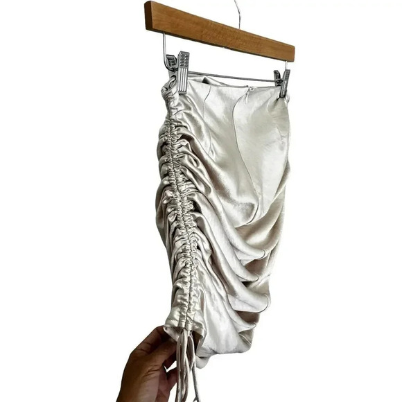 NWT Lioness String Along Skirt Ecru Satin Adjustable Ruched Sides Mini to Long 4 - Picture 7 of 14